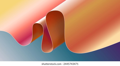 3d abstract wave ribbon background element vector graphic illustration, modern wavy silk material flow gradient blue yellow gold purple peach, curve swirl squiggle vivid dynamic beauty minimal image