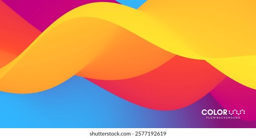 3D abstract wavy background with beautiful gradient colour transition. Dynamic wave. Vector illustration for banner, flyer, brochure, booklet, presentation or website design.