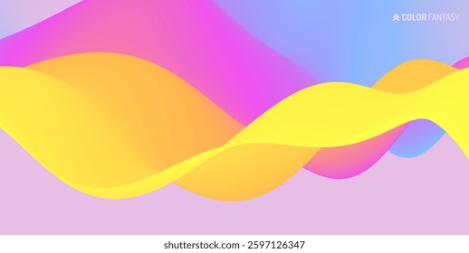 3D abstract wavy background with beautiful gradient colour transition. Dynamic wave. Vector illustration for banner, flyer, brochure, booklet, presentation or website design.