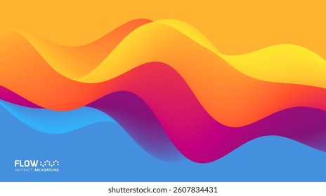 3D abstract wavy background with beautiful gradient colour transition. Dynamic wave. Vector illustration for banner, flyer, brochure, booklet, presentation or website design.
