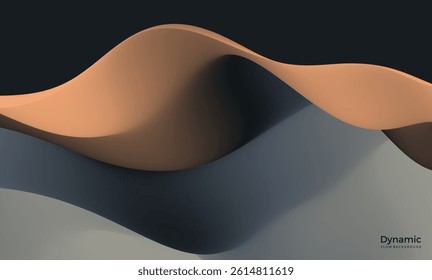 3D abstract wavy background with beautiful gradient colour transition. Dynamic wave. Vector illustration for banner, flyer, brochure, booklet, presentation or website design.