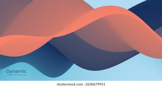 3D abstract wavy background with beautiful gradient colour transition. Dynamic wave. Vector illustration for banner, flyer, brochure, booklet, presentation or website design.