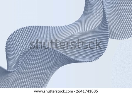 3D abstract wavy structure made of volumetric particles flowing across the screen with clean modern style