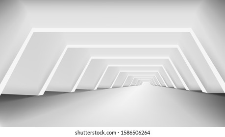 3D Abstract White Clear Corridor Interior. EPS10 Vector