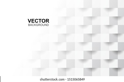 3D Abstract white geometric shape from gray cubes.Brick wall squares texture.Panoramic Solid Surface background.Creative design Seamless minimal modern pattern wallpaper and banner Vector.Illustration