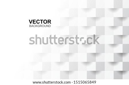 3D Abstract white geometric shape from gray cubes.Brick wall squares texture.Panoramic Solid Surface background.Creative design Seamless minimal modern pattern wallpaper and banner Vector.Illustration