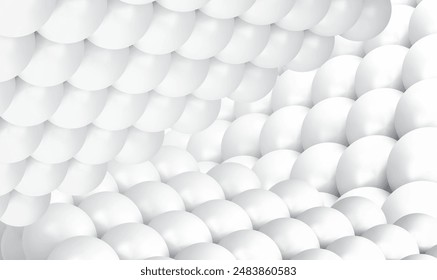 Composición de bolas de esfera blanca abstracta 3d. Partículas blancas Abstractas estructura molecular sobre fondo blanco. Se puede utilizar para presentaciones, escaparate, producto cosmético y diseño. Elegante Vector EPS10