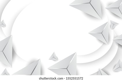 3D Abstract White Triangle Shapes minimal background.Geometric polygon for business card and cover your text. Creative shape curve simple banner.Graphic paper cut and craft style.vector illustration
