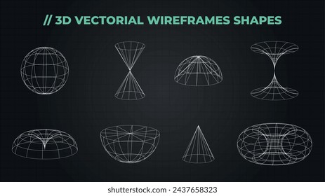 3D Abstract Wireframe Shapes GFX Y2K HUD map
