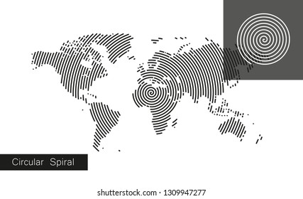 3d abstract world map planet, lines, global world map halftone concept. Circular spiral. Infographic, icon.