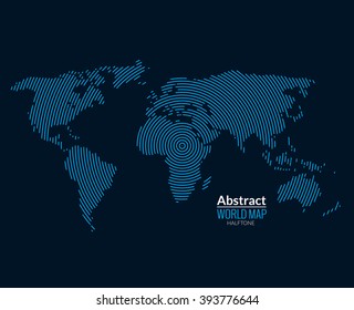 3d abstract world map planet, lines, global radial halftone concept