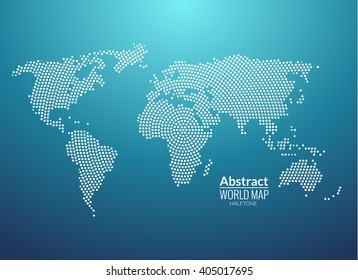 3d abstract world map planet, dot, global radial halftone concept.