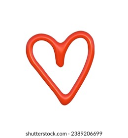 3d abstract y2k element heart. Plastic colorful playful doodle shape. 3d vector render.