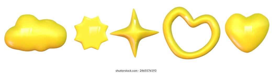 3d abstract y2k shape set isolated. Plastic color playful element for kid design. 3d y2k doodle memphis shape. Vector cartoon illustration