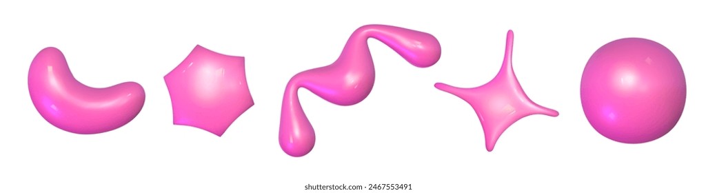 3d abstract y2k shape set isolated. Plastic color playful element for kid design. 3d y2k doodle memphis shape. Vector cartoon illustration