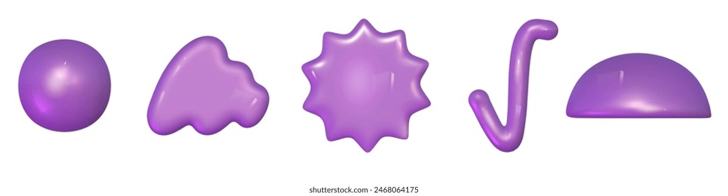 3d abstract y2k shape set isolated. Plastic color playful element for kid design. 3d y2k doodle memphis shape. Vector cartoon illustration