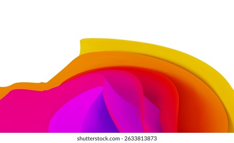 3D abstract yellow background art pattern with modern red wave. Texture graphic layered paper gradient dynamic cloth for presentation. Lines fluid connection futuristic flowing soft layer sculpture