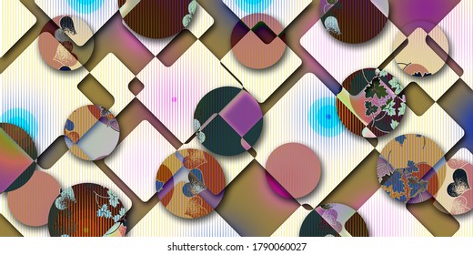 3D abstraction background wallpaper for walls, Beautiful flower round triangle illustration for home decor and paper print textile, texture, linoleum, motif, web page design