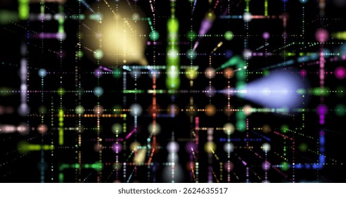 3D abstraction with cubes symbolizing quantum computing, blockchain and server technologies. Futuristic design reflecting big data processing and artificial intelligence.