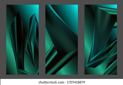 Ensemble d'Abstraction 3D avec tons émeraude. Une combinaison harmonieuse de lignes et de couleurs. Les bannières sont extraordinaires. Image vectorielle eps10.