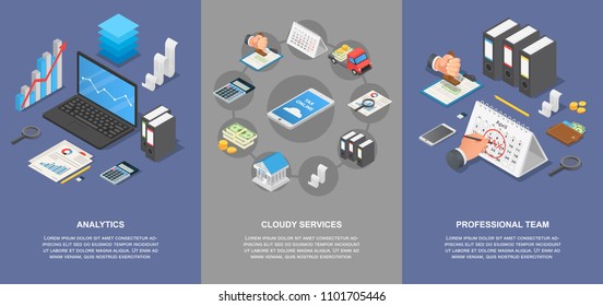 3d accounting money theft banner concept set. Isometric illustration of 4 3d accounting money theft vector banner horizontal concepts for web