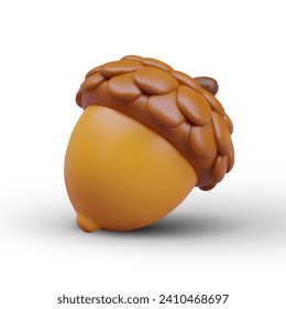 3D acorn lying on its side. Vector illustration with shadow. Seasonal autumn concept. Pictures for children games, apps about environment, wildlife. Reproduction of oak