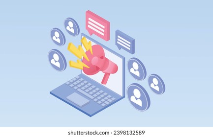 3d Ad Stock Illustration.on Pastel Blue background.3d handmade.3d vector icon for technology,business illustration.