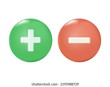 3D Add, plus and minus delete buttons, icon set. web site and mobile app icons UI interface. Medical cross round button. 3d vector icon. Cartoon minimal style