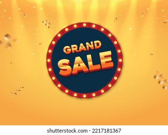 3d advertising with retro light vintage circle on yellow background for grand sale banner concept.