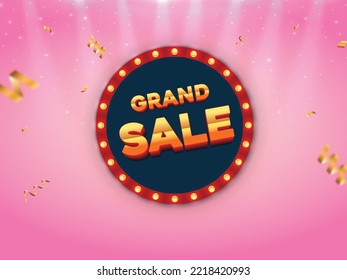 3d advertising with retro light vintage circle on pink background for grand sale banner concept.