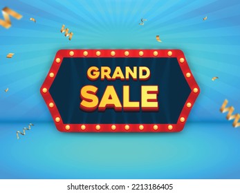 3d advertising with retro lightbox on blue background for sale banner design. Grand sale banner concept.	