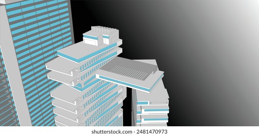 3D Aerial View of Skyscrapers in the City