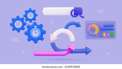 3d Agile development decisions methodology business concept Agile life rule cycle for software development diagram SCRUM Time planning and workflow managing
