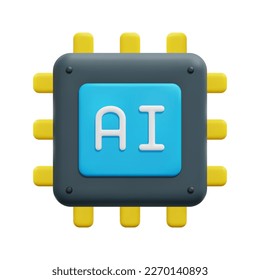 3d ai chip icon vector. Isolated on white background. 3d artificial intelligence, business and technology concept. Cartoon minimal style. 3d processor icon vector render illustration.