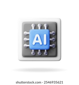 3d AI Chip isolated on white. Render artificial intelligence chipset set icon. AI processor in business, science and work. Computer semiconductor part. Technology and engineering. Vector illustration