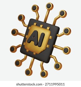 Der 3D-AI-Mikrochip symbolisiert fortschrittliches maschinelles Lernen, Zukunftstechnologie und leistungsstarke Computerprozessoren.