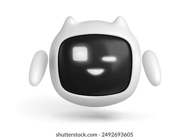 3d ai robot character. Chat bot wink mascot icon. Cute chatbot cyborg blink. Futuristic assistant with artificial intelligence technology isolated illustration. Electric realistic android smiling