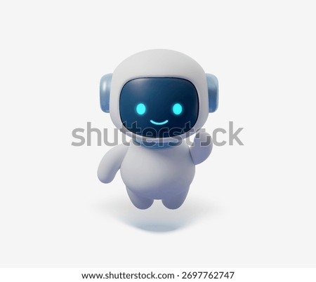3D AI robot character cute digital bot mascot for chat and technology design. Friendly AI chatbot illustration symbolizing smart virtual assistant, communication, and futuristic machine concept