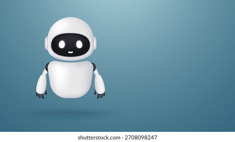 Robot de IA 3D sobre fondo. Concepto de tecnología de IA y aprendizaje automático. Hablando con humanos. Robot asistente inteligente. Estilo de dibujos animados. Moderno y moderno Vector en estilo 3D.	