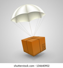 3d air parcel, Parachute paper box sing, Vector illustration