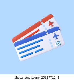 3d Air plane ticket. Booking ticket, Airline boarding pass ticket, Airline passenger plane ticket, Travel or tourism, holiday, coupon travel, 3d rendering. Vector illustration