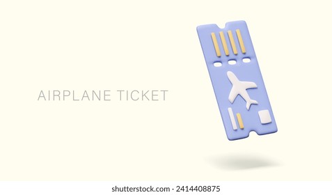 3D-Flugticket mit Perforation und dreidimensionalem Druck. Modernes Flugdokument. Vorlage für Ticketgeschäft. Werbung für Flugkartenschalter, Buchung