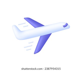 3D Airplane icon. Departure of the airplane. Flight transport symbol. Travel concept. Trendy and modern vector in 3d style.