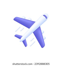 3D Airplane icon. Flight transport symbol. Travel concept. Trendy and modern vector in 3d style