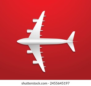 3D airplane on red background vector illustration