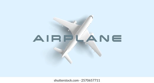 3D airplane, passenger plane, top view. Modern banner for advertising passenger and commercial transportation companies, branding, and promotional offers. Vector illustration.