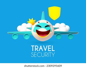 3D airplane travel concept. Booking service design. Flight safety