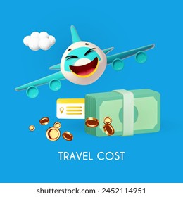 3D airplane travel concept. Booking service design. Flight cost