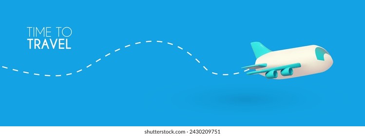 3D airplane travel concept. Plane in sky. Booking service design