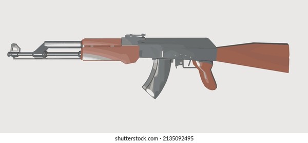 pistola vectorial 3D ak47 y diseño de pieza. Vista lateral Ak47. Trabajo de ilustración y arma automática 3D.